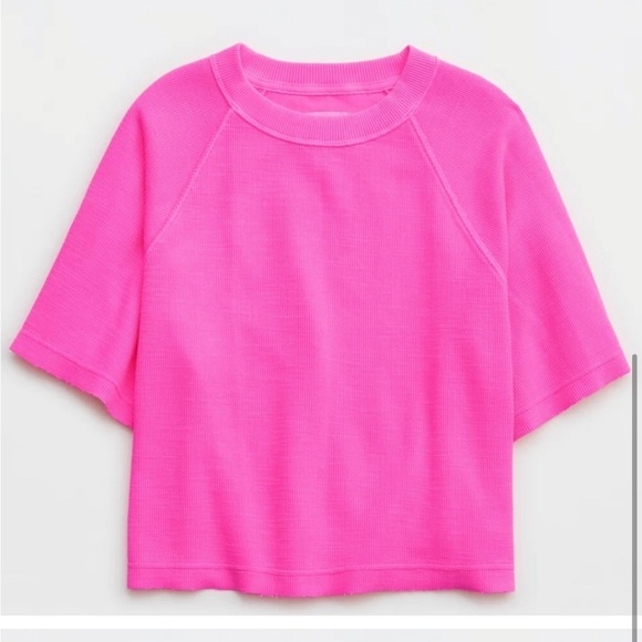 Aerie Lightweight Ribbed Short Sleeve Sweatshirt XL Pink Infusion - Picture 8 of 8